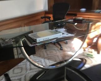 Glass/chrome/wood desk (or console table)