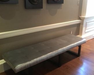 Upholster silver leather bench