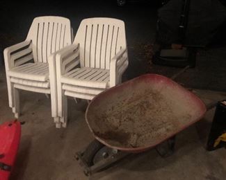 OUTDOOR CHAIRS & WHEEL BARROW