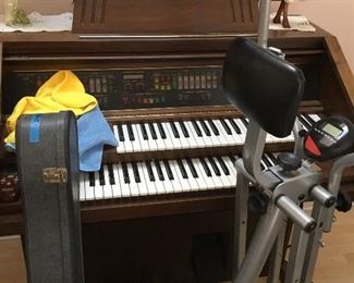 organ, guitar, exercise equipment