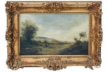 0044 A19th Cent Landscape Oil on Board Painting