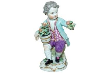 0050 Meissen Figurine of Young Boy w Roses