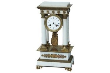 0074 Antique French Marble Bronze Portico Clock