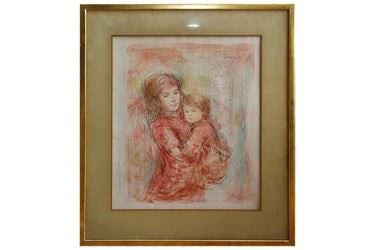 0157 Edna Hibel Pencil Signed Print Mother and Child