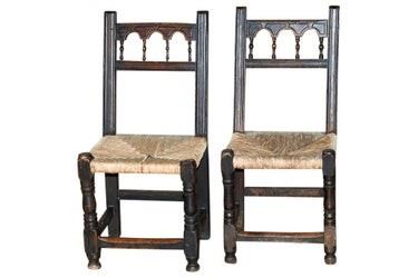 0160 Pair Antique Oak Side Chairs