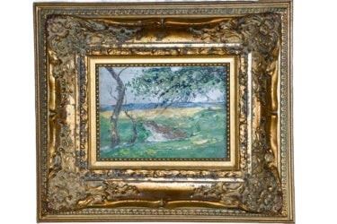 0165 Impressionist Oil Painting of Shore Scene w Frame