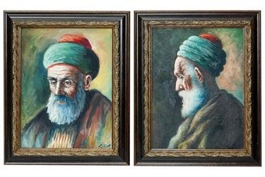0166 Two 2 Oil of Canvas Paintings of Rabbi