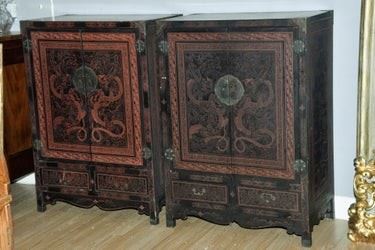 0186 Pair Chinese Lacquered Storage Cabinets
