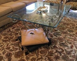 glass top coffee table with metal base