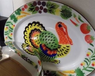 vintage enamel turkey platter