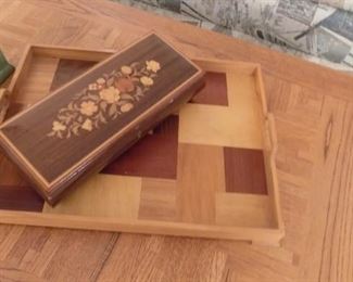 music box and marquetry tray