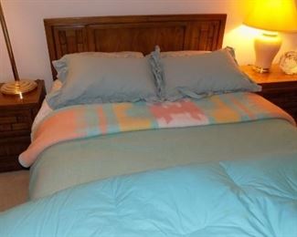 Dixie Queen headboard....Queen mattress set...feather bed and linens