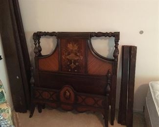 Two special twin bed headboard, footboard, side rails, and slats