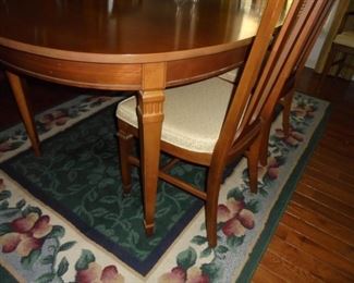 Maple dining table w/3 leaves and table pads w/6 matching cane back chairs