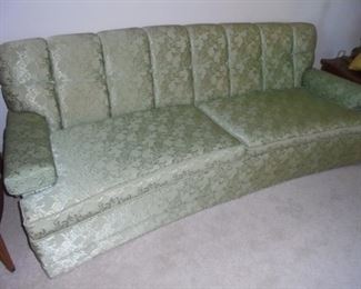 Mid century 7' long green brocade couch    no stains/rips/tears
