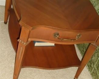 1 of 2 matching empire mid century end tables w/shelf & drawer