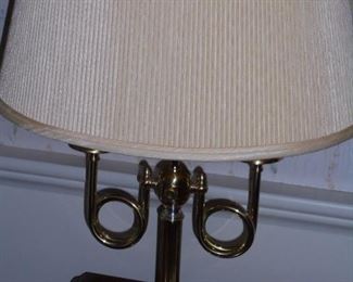 Twin bulb brass table lamp