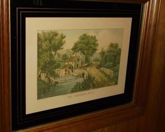 Matted & framed picture 'Roadside Mill'  Currier Ives