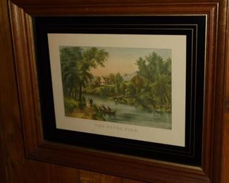 Matted & framed picture 'The River Side'  Currier Ives