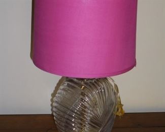 Art deco glass base lamp w/pink shade