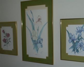 3 matted & framed pictures all #ed and signed.  Left: 'Antique Rose'  Middle: Irises'  84/1650  Right: 'Dutch Iris'  51/1650
