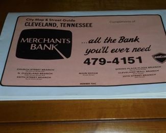 Vintage Bradley Co. & city road map - Merchants Bank (before streets such as Paul Huff)