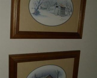 4 oval matted & framed pictures  all signed & #ed