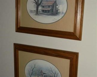 4 oval matted & framed pictures  all signed & #ed