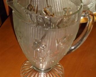 Vintage 'Iris' pattern glass pitcher