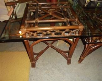 Matching glass top  bamboo end table