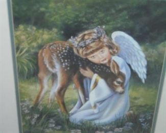 Matted & framed 'Child Angel w/Fawn' picture