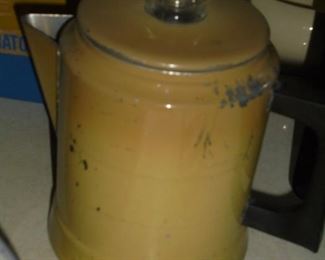Vintage yellow 'Comet' aluminum coffee pot 
