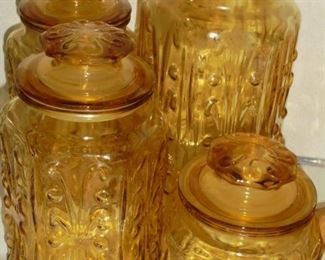 Vintage amber glass canister set (4)