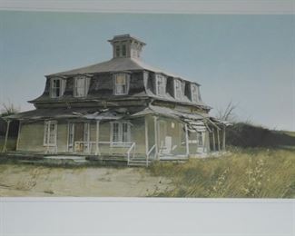 Lithographs: Old worn out 2 story house in summer