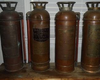 4 Vintage 'Badger' copper fire extinguishers w/original rubber hoses (all from Lee College) 