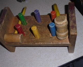 Antique wood 'Playschool' wood hammer & peg game