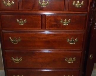 6 piece king bedroom suite: All matching cherry wood   Wide chest of drawers w/5 drawers