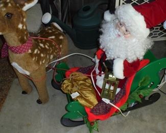 Lighted Santa in sled & mechanical reindeer 