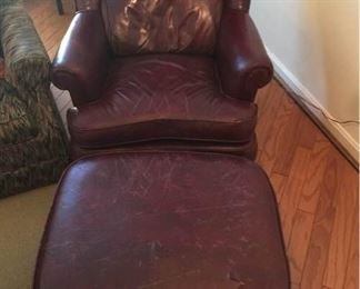 Genuine Top Grain Leather Chair and Ottoman