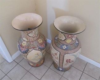 2-Large Asian-Motif Floor Vases