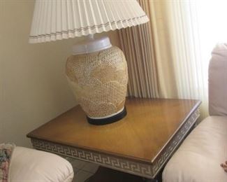 End Table in 2-Tone Finish with Shelf + Table Lamp