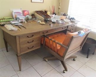 Vintage Chair on Casters with Orange Vinyl Upholstery