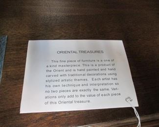 Manufacturer's Furniture Tag Detail