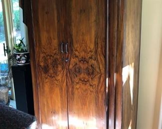 Art Deco Walnut Armoire / Cabinet w/ Shelves