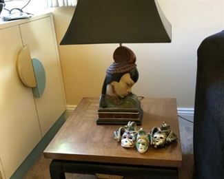 Asian Side Table, Figural Lamp
