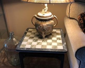 Chess Table, Japanese Satsuma 2 Handled Koro Lamp