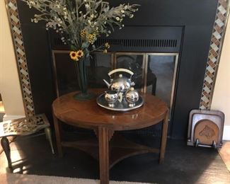 Art Deco Side Table, Chrome Tea Set