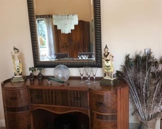 Art Deco Walnut Sideboard, Mirror