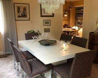 Dining Table w/ Leaves & 6 Chrome Based Chairs