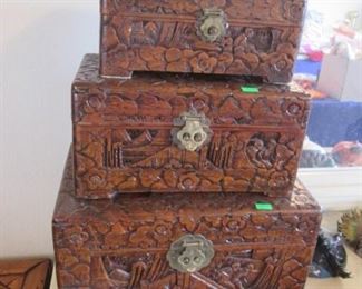 3 Carved Boxes